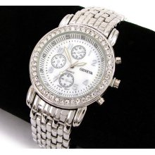 SILVER GENEVA 3D Designer Style Crystal Bezel WATCH - Silver - Metal