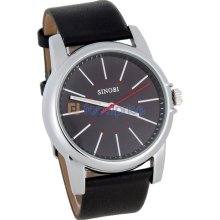 SINOBI 9362 Round Dial PU Leather Band Men's Analog Wrist Watch (Black)