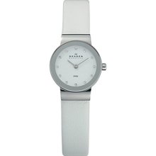 Skagen Ladies White Leather Mother-of-pearl Watch 358xsslw4