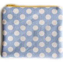 Small Zipper Pouch - Large Polka Dots on Dusty Blue