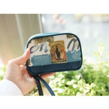 Smart mini leather handbag clutch wristlet paris - navy