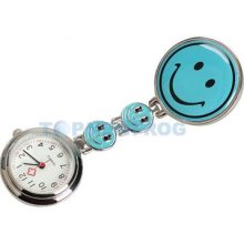 Smile Face Nurse Table Pocket Watch With Clip Brooch Quartz Watches Blue Tn2f