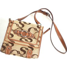 Sophia Caperelli Crossbody Shoulder Bag Signature Print Jacquard Beige Camel