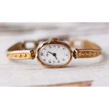 Soviet watch Russian watch Women watch Mechanical watch - gold color watch -white clock face-Working - 
