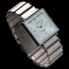 Square Dial Lady Womens Mens Common Ceramic White Convex Glass Wrist Watch