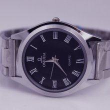 Stainless Steel Unisex Roman Numerals Dial Ultra-thin Quartz Watch Black White