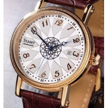 Stauer Men's Ivory Face Automatic; 21 Jewels; Leather Strap Watch W/tags