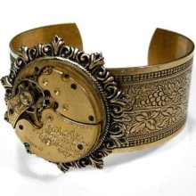 Steampunk Jewelry Cuff Vintage Golden Pocket Watch Bracelet Womens Neo Victorian Adjustable STUNNING - Steampunk Jewelry by edmdesigns