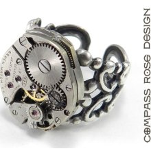 Steampunk Ring - Soldered Silver Clockwork Vintage Mechanical Watch Ring - Mens or Womens