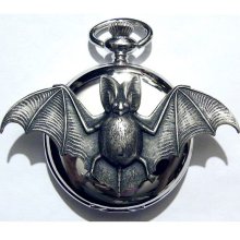 Steampunk Silver Mirror Bat Pocket Watch Necklace or Chain Fob