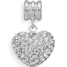Sterling Silver Charm Bracelet Bead Clear Pave Crystal Heart European Style