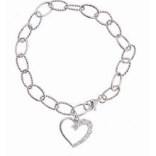 Sterling Silver CZ Heart Link Bracelet