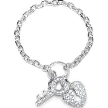 Sterling Silver Pave CZ Key to My Heart Padlock Charm Bracelet