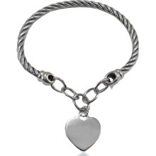Sterling Silver Twist Cable Cuff Bracelet with Heart Charm