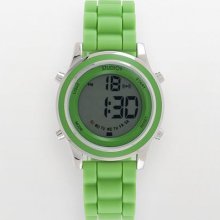 Studio Time Silver Tone Green Silicone Digital Chronograph Watch