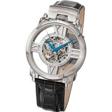 Stuhrling 276 33152 Winchester Cross Auto Skeleton Ss Black Leather Mens Watch