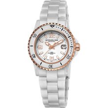 Stuhrling Chevalier Swiss Made Quartz Date White Ceramic Womens Divers Watch