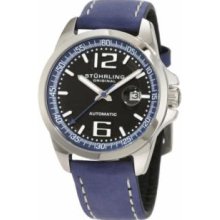 Stuhrling Original 175B.331C1 Mens Automatic Stainless Steel Case with Black Dial on Blue Leather Strap