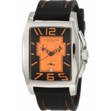Stuhrling Original 204A.331697 Mens Rectangle Watch Stainless Steel Case with Orange Stitching and Orange-Black Dial on Black Rubber strap