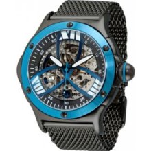 Stuhrling Original 4ATB.332L951 Mens Lifestyles Alpine Slalom Automatic with Black IP CaseBlue Skeletonized Dial and Black IP Bracelet Watch