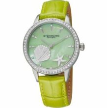 Stuhrling Original 521.1115L88 Womens Verona La Playa Swiss Quartz with Stainless Steel Case Green MOP Dial and Green Leather Strap Watch