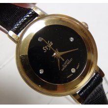 Style Ladies Gold Diamond Quartz Watch $199 w/ Lizard Strap