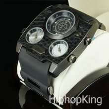 Stylish Military Pilot Hands Triple Time Zones Hip Hop Watch Lil Wayne Style