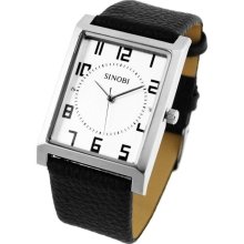 Stylish Square Shaped Dial Soft Leather Band Unisex Wrist Watch (White Dial) - Black - Stainless Steel