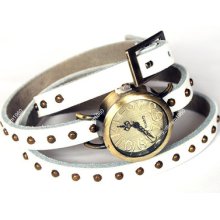Summer Style Fashion Quartz Weave Leather Bracelet Men&women Rivet Wrist Watch
