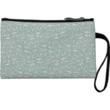 Swirling Vines in Pale Sage Green and White Wristlet Purses