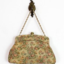 tapestry handbag w/ gold chain / 1960s evening bag