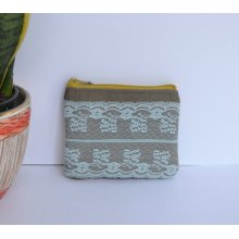 The Allison - floral vintage lace zipper pouch with zipper closure cotton twill and vintage canvas