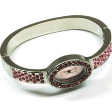 The Olivia Collection Silver Tone Cz Pink Oval Dial Ladies Dress Bangle Watch
