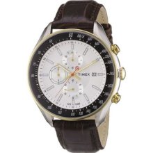 Timex Mens Sl Series Chronograph White Dial Brown Leather Strap Watch T2n157