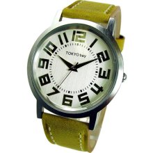 TOKYObay Unisex Platform Analog Stainless Watch - Green Leather Strap - Silver Dial - T135-TAN