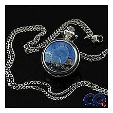TON72 Best London Eye Silver Necklace Quartz Pocket Watch Free shippin