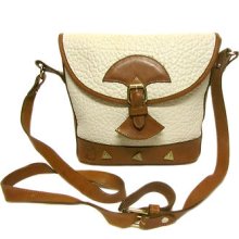Toscano Vintage Stone Off-white Brown Pebbled Leather Shoulder Cross Body Bag