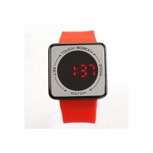Touch Screen Silicone Band Steel Case Women Men Unisex Sport Style Square Digital LED Wrist Watch Red