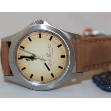 Tourneau Stainless Steel Water Resistant Tan Leather Watch