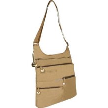 Travelon Large Multi Pocket Cross Body Bag Lightweight Nylon Travel Handbag Tan