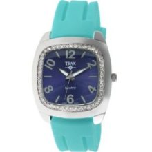 Trax Womens TR1740-NTQ Malibu Fun Turquoise Rubber Blue Dial Crystal