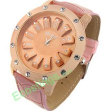 Turntable Watchcase Ladies Quartz Wrist Good Watches Pink