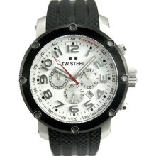 Tw Steel Tw84 Tech 48mm White Dial Chrono Black Rubber Fast Shipping