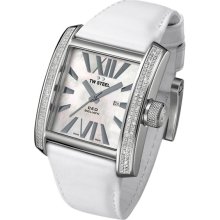 Tw Steel Unisex Quartz Watch With Mother Of Pearl Dial Analogue Display And Black Leather Strap Ce3015