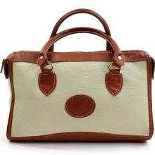 two tone leather satchel / brown and cream speedy bag
