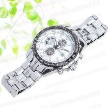 Unique Alloy Chain Band Men Quartz Date Display Wrist Watch With Sub-dial M647