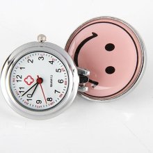 Unique Small Nurse Pocket Clip Pendant Round Watch Analog Lady's Pink Smile