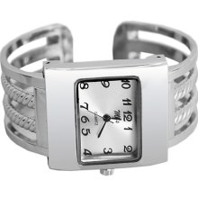 Unique White Silver Wrist Watch For Lady Girl Women Bangle Square Quartz Analog