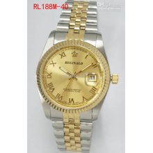 Unisex Men Watch Noble Roman Number Two Tone Gold Dial Bezel Crown R