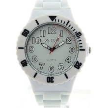 Unisex White Plastic Neon Watch. Long 16-21cm Silicone Strap. Large 4cm Dial